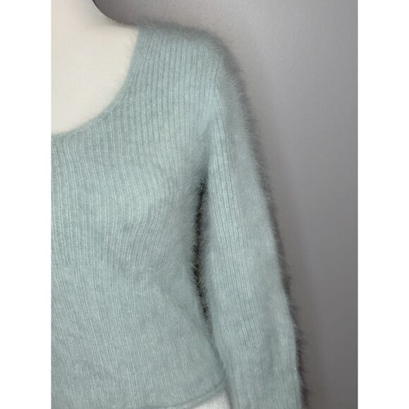 Vtg Express Angora Rabbit Hair Sweater V Neck Y2K Crop Fairy Fuzzy Soft Mint Med - Picture 6 of 13